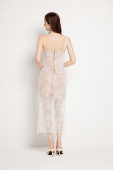 Fishbone Lace Gauze Slit Slim Dress